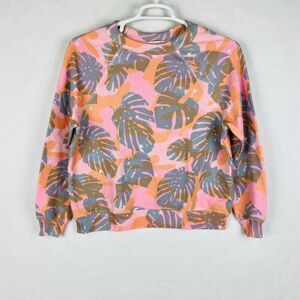 WILDFOX Sweatshirt Women Size Small Pink Gray Tropical Camo Crewneck